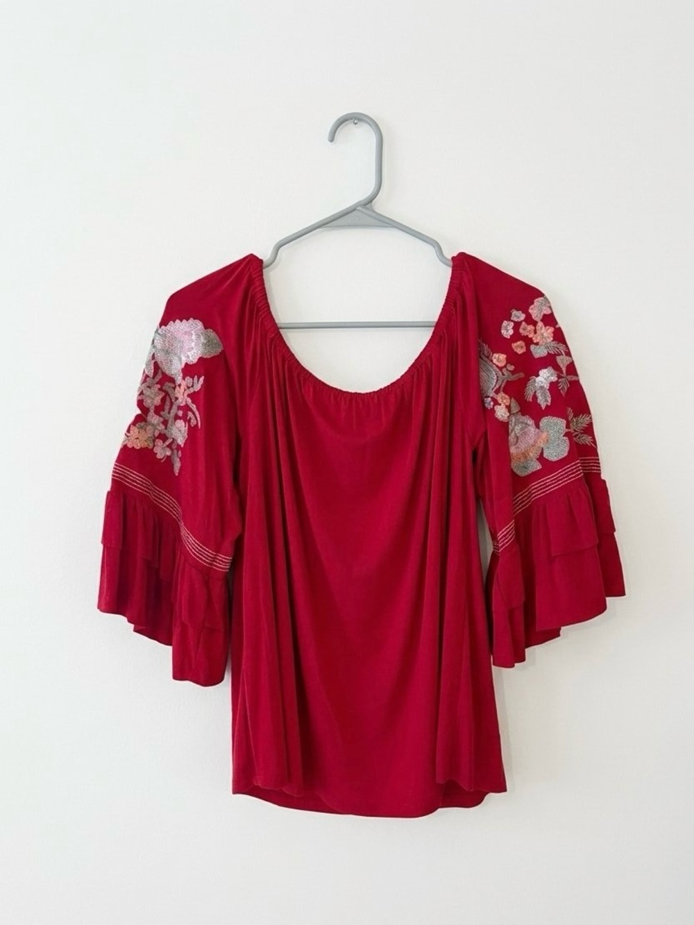 Altarâd State Off-the-Shoulder Boho FloralEmbroidered Blouse